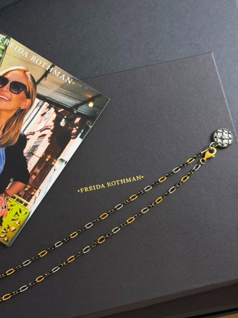 Freida Rothman - 18 Inches Tri-Toned Silver, Black And Gold Link Chain Necklace